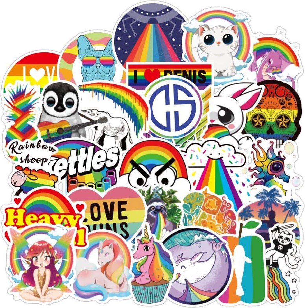 Winkrs | Regenboog Stickers | Pride Stickers | Kleurrijke en Vrolijke Stickers | 50 Stickers  Voor laptop, muur, deur, koffer, schriften, etc.